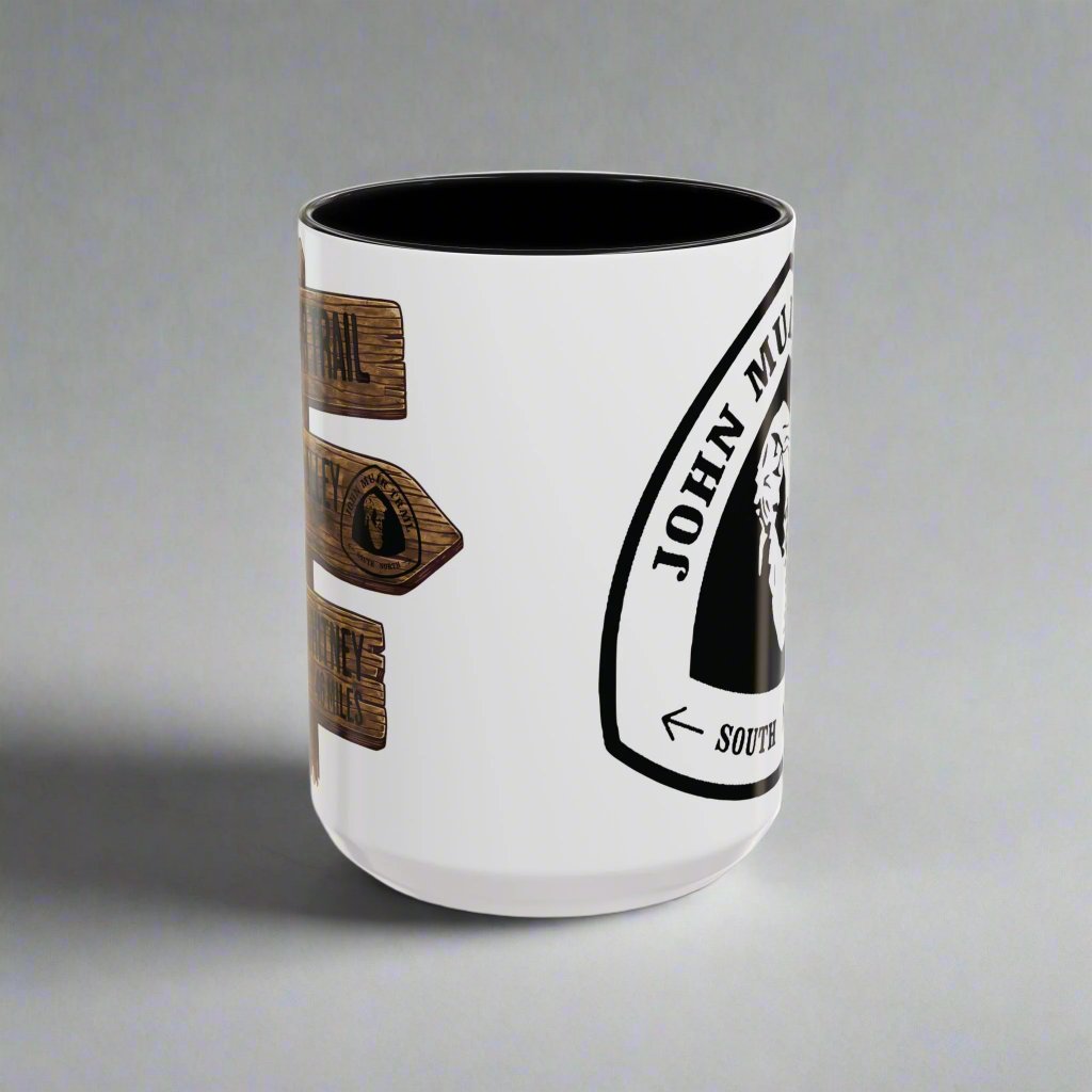 John Muir Trail Accent Coffee Mug 11oz 15oz National Scenic JMT Wood Mile Sign Printify