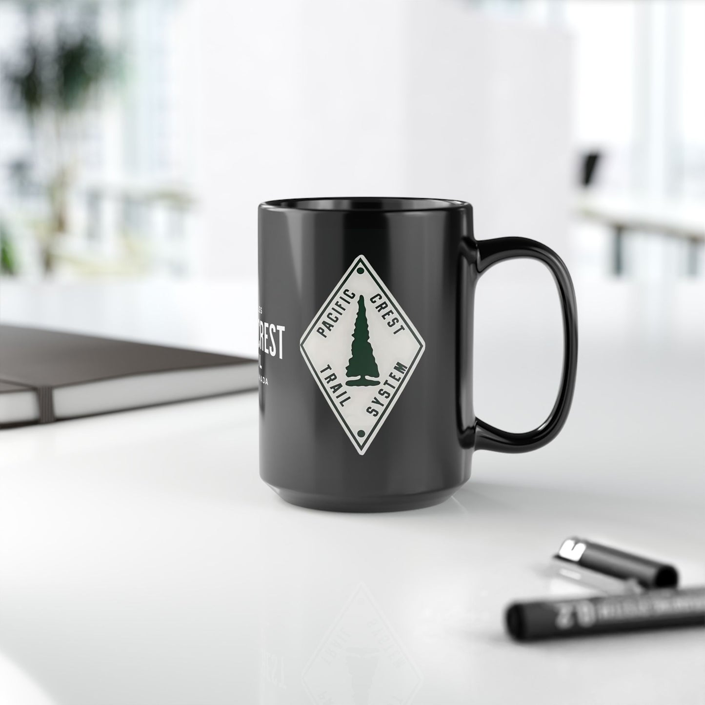 Pacific Crest Trail Classic Marker Black Mug 11oz, 15oz PCT Mexico to Canada Map Hiking Hike Inspired Drinkware Printify