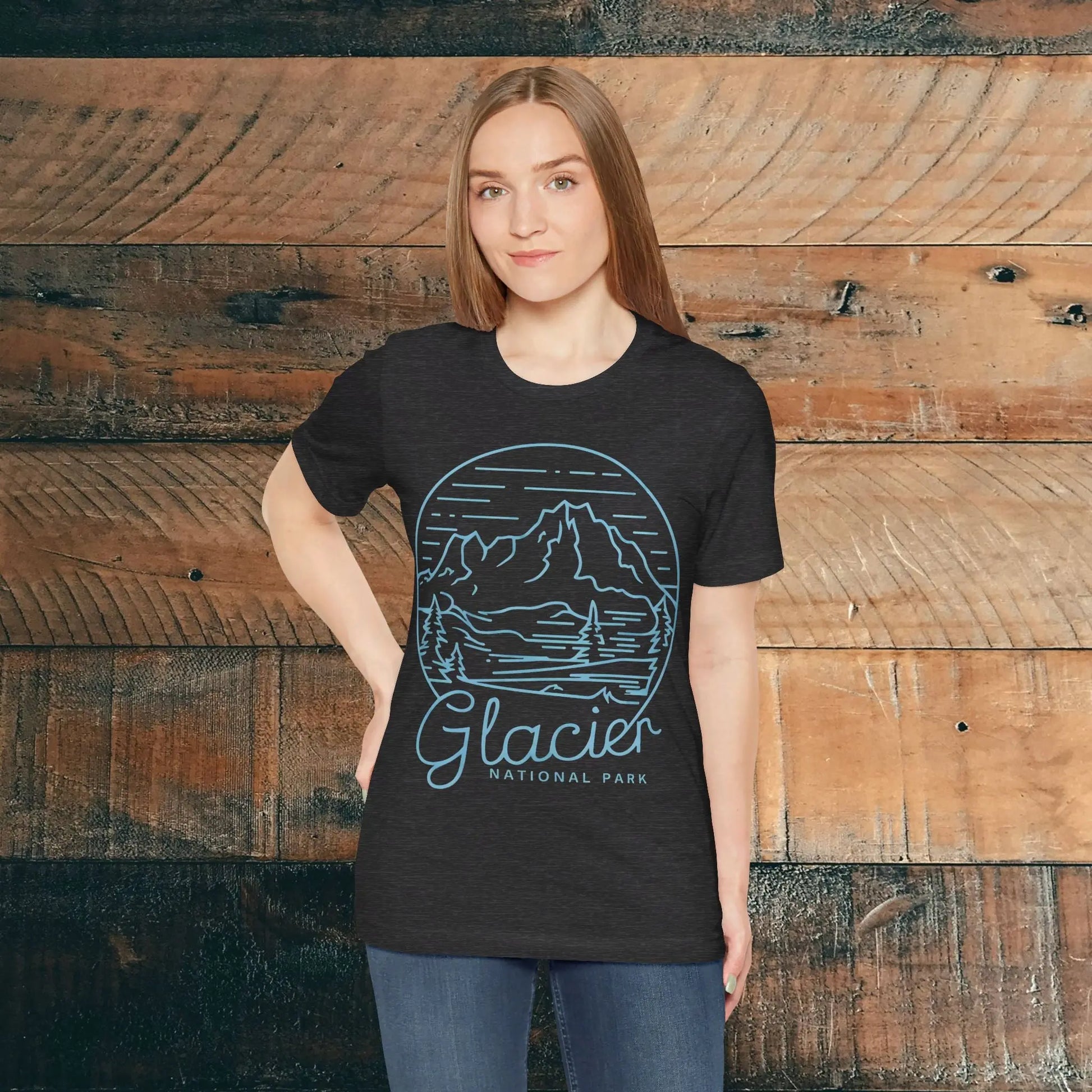 Glacier National Park Unisex Fit Soft T-Shirt Big Snow Blue Line Art - Park Service Apparel