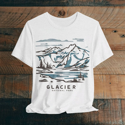Glacier National Park Unisex Fit Soft T-Shirt Watercolor Line Art - Park Service Apparel