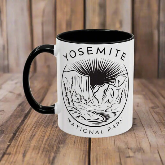 Yosemite National Park Line Art Accent Coffee Mug 11oz 15oz Blue Black Pink Red - Park Service Apparel
