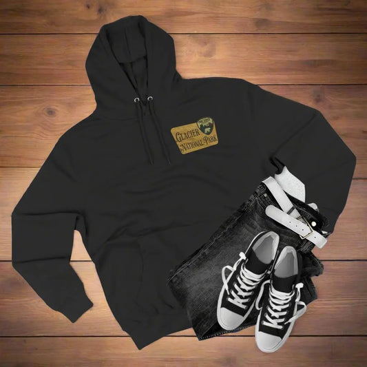 Glacier National Park Unisex Fit Fleece Hoodie Scenic Mountain Goat View Graphic Wooden Sign - Park Service Apparel