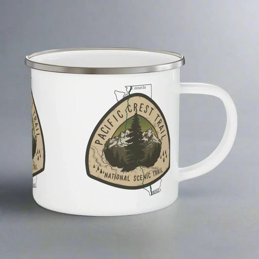 Pacific Crest Trail Logo Enamel Camp Hike Mug Mexico Canada Route Line Printify