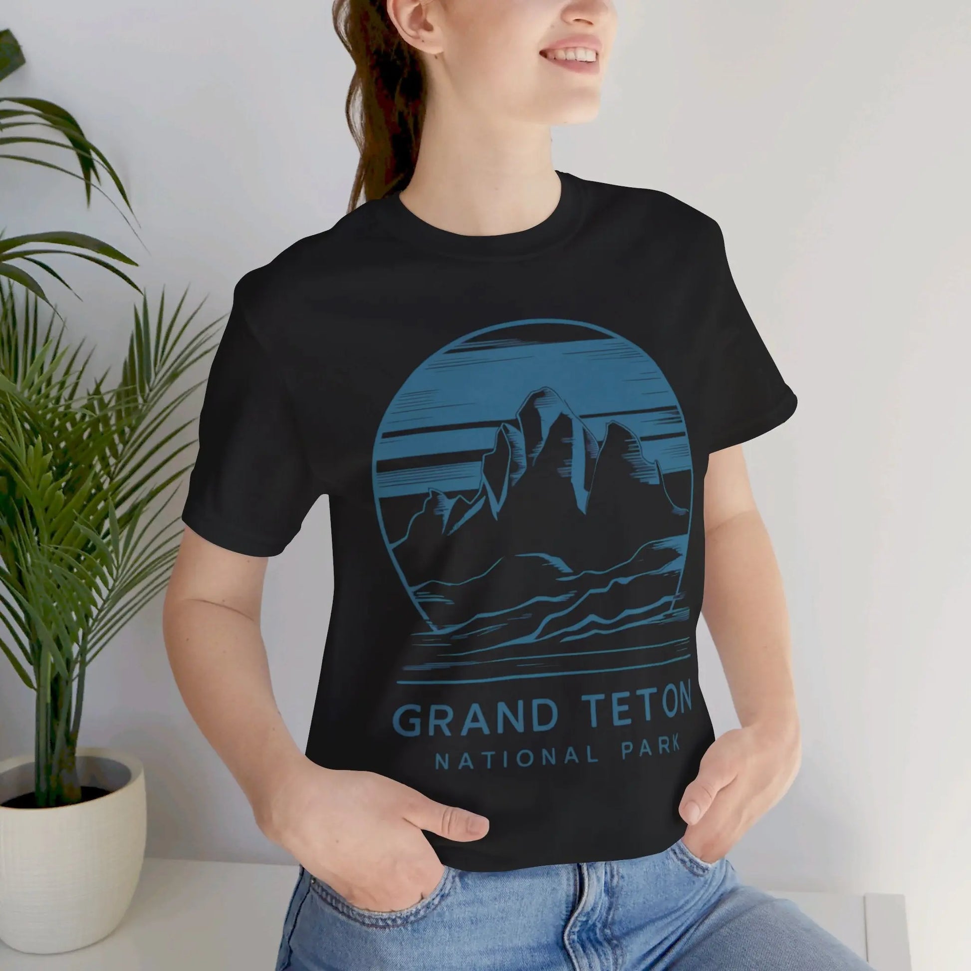 Grand Teton National Park Unisex Fit Soft T-Shirt Blue Mountain Art - Park Service Apparel