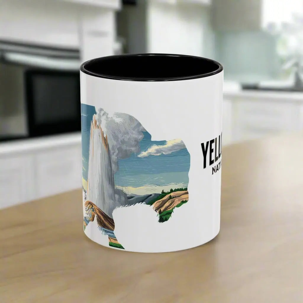 Yellowstone National Park Buffalo old Faithful Geyser Accent Coffee Mug 11oz 15oz Blue Black Pink Red - Park Service Apparel
