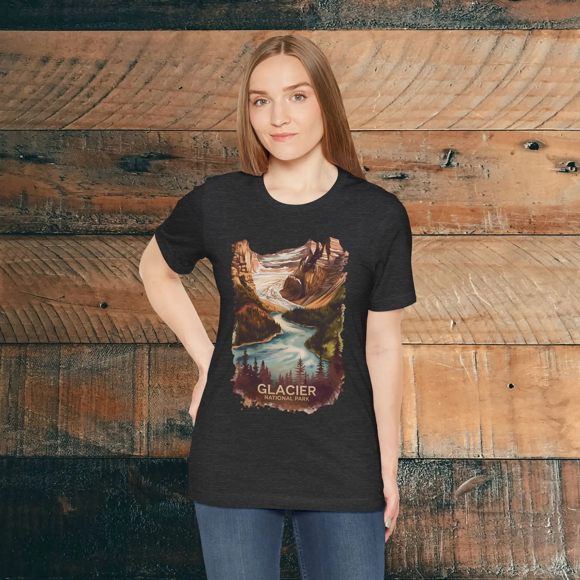 Glacier National Park Unisex Fit Soft T-Shirt  Fall Colors Watercolor Style - Park Service Apparel