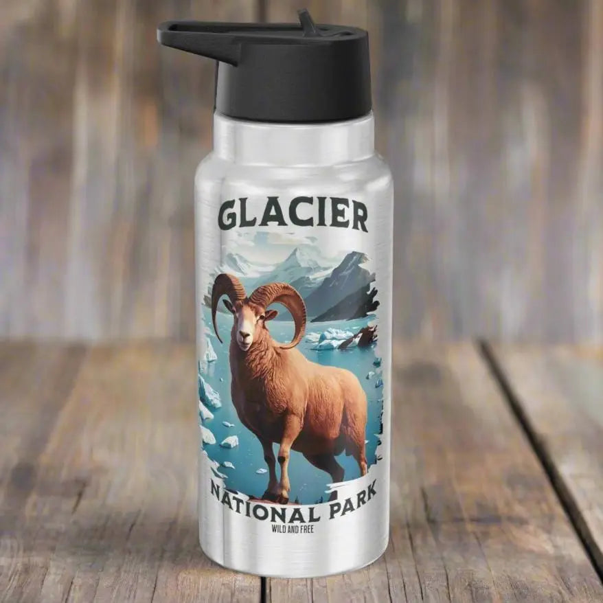 Glacier National Park Insulated Water Bottle Tumbler 32oz Big Horned Sheep - Park Service Apparel