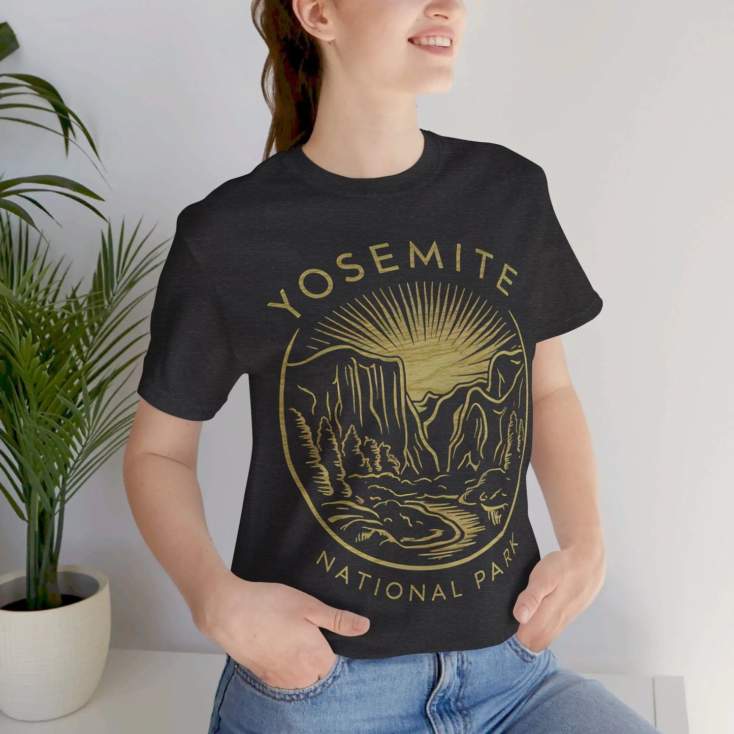 Yosemite National Park Valley Outline Art Unisex Fit Soft T-Shirt Wood Pattern - Park Service Apparel