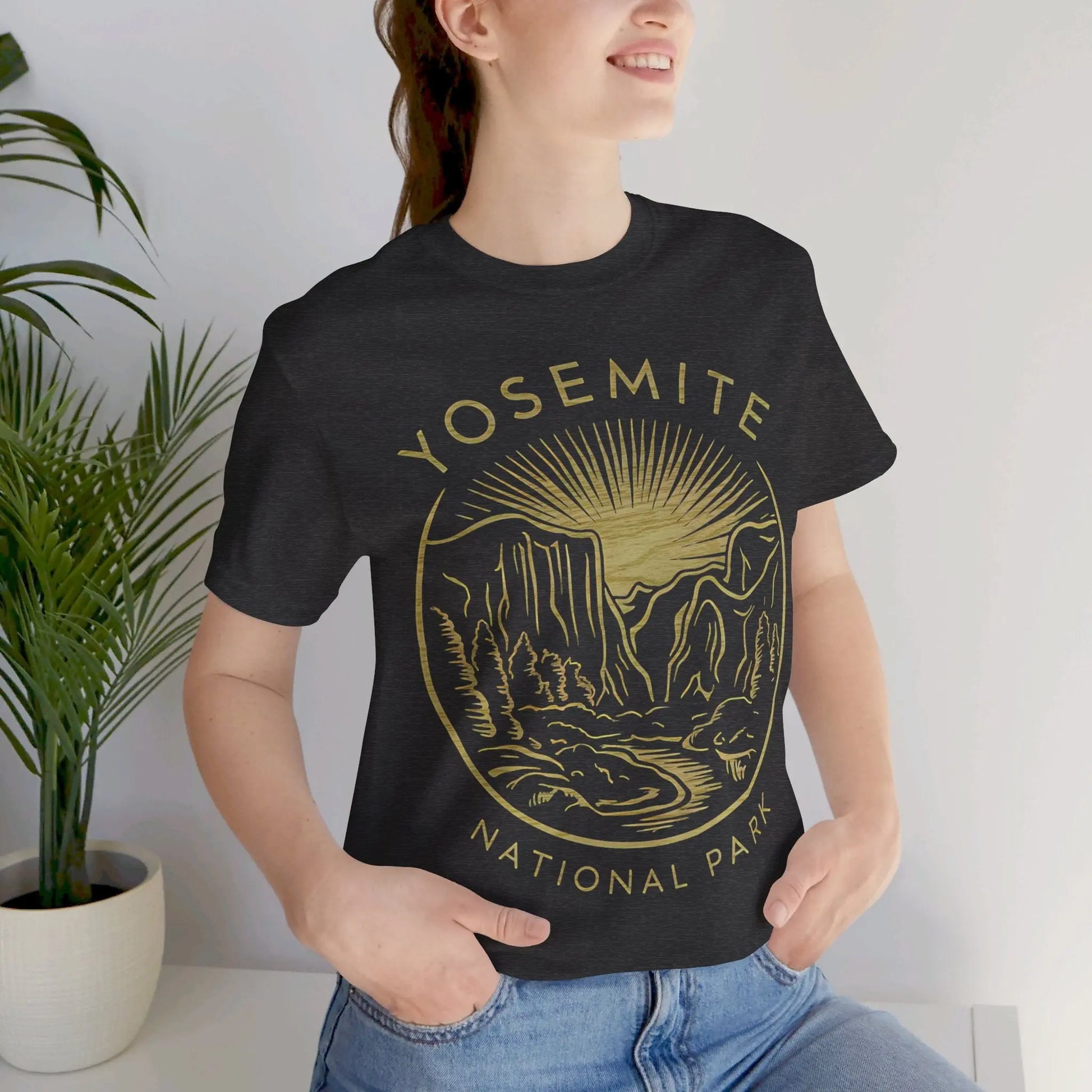 Yosemite National Park Valley Outline Art Unisex Fit Soft T-Shirt Wood Pattern - Park Service Apparel