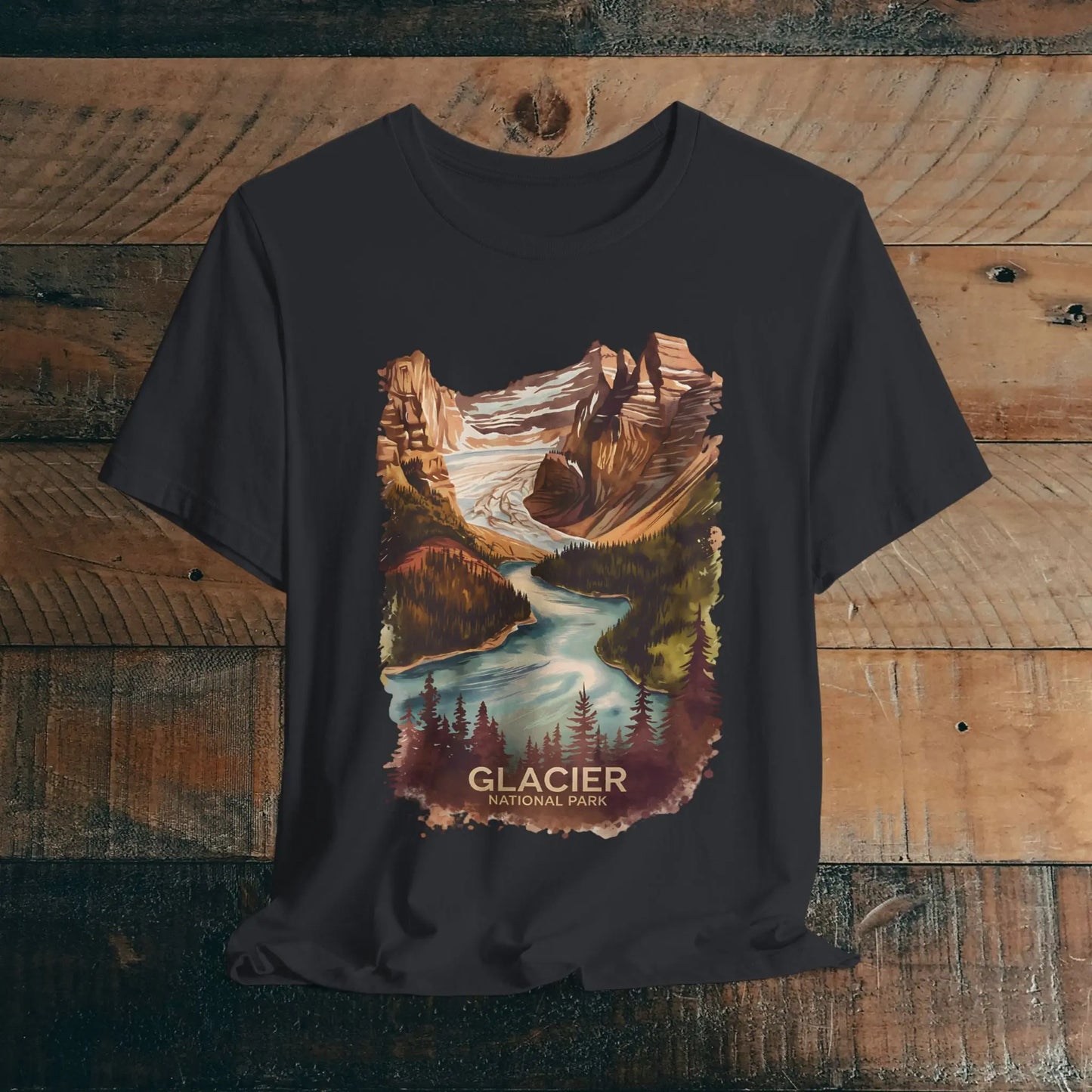 Glacier National Park Unisex Fit Soft T-Shirt  Fall Colors Watercolor Style - Park Service Apparel