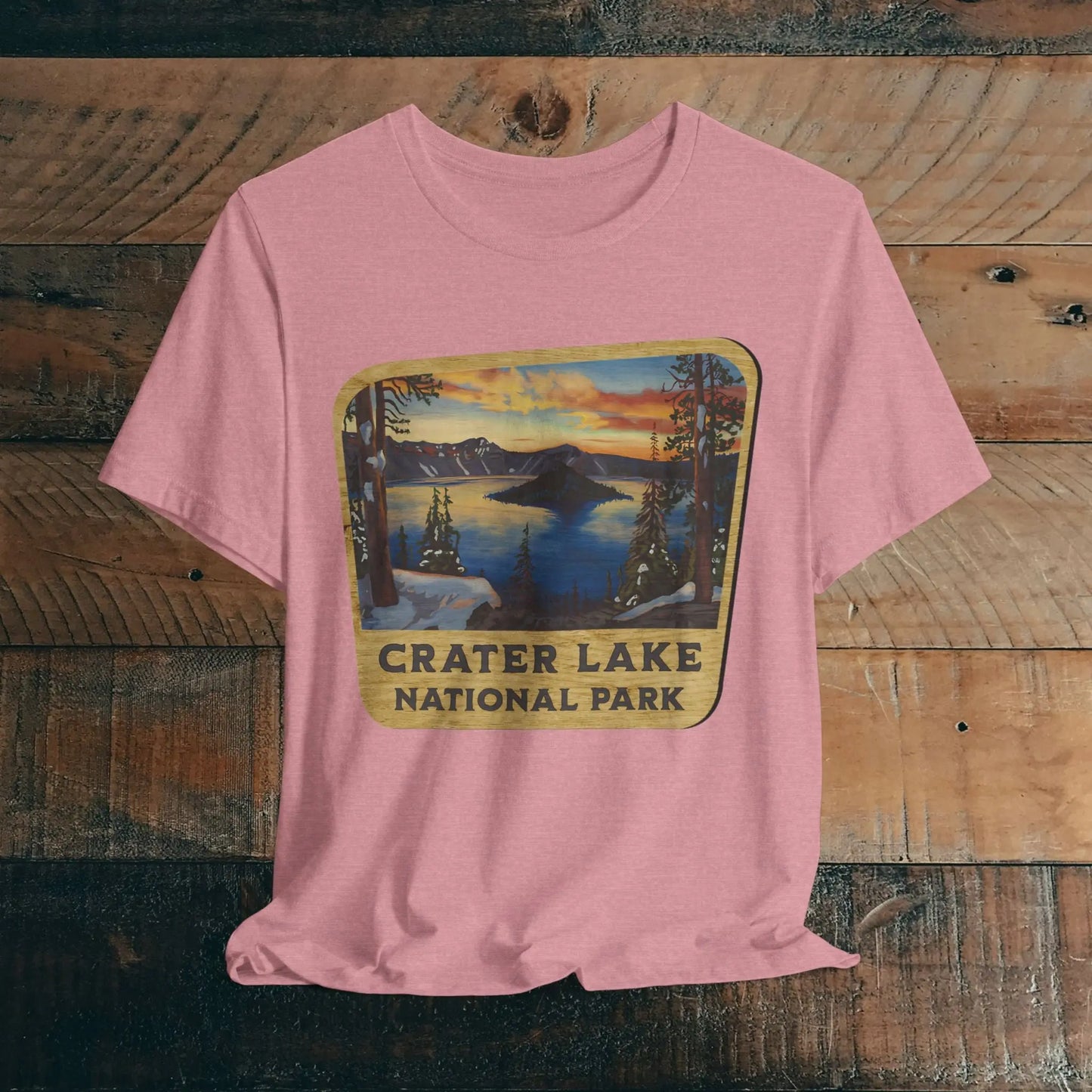 Crater Lake National Park Unisex Fit Short Sleeve T-Shirt Wood Sign - Park Service Apparel