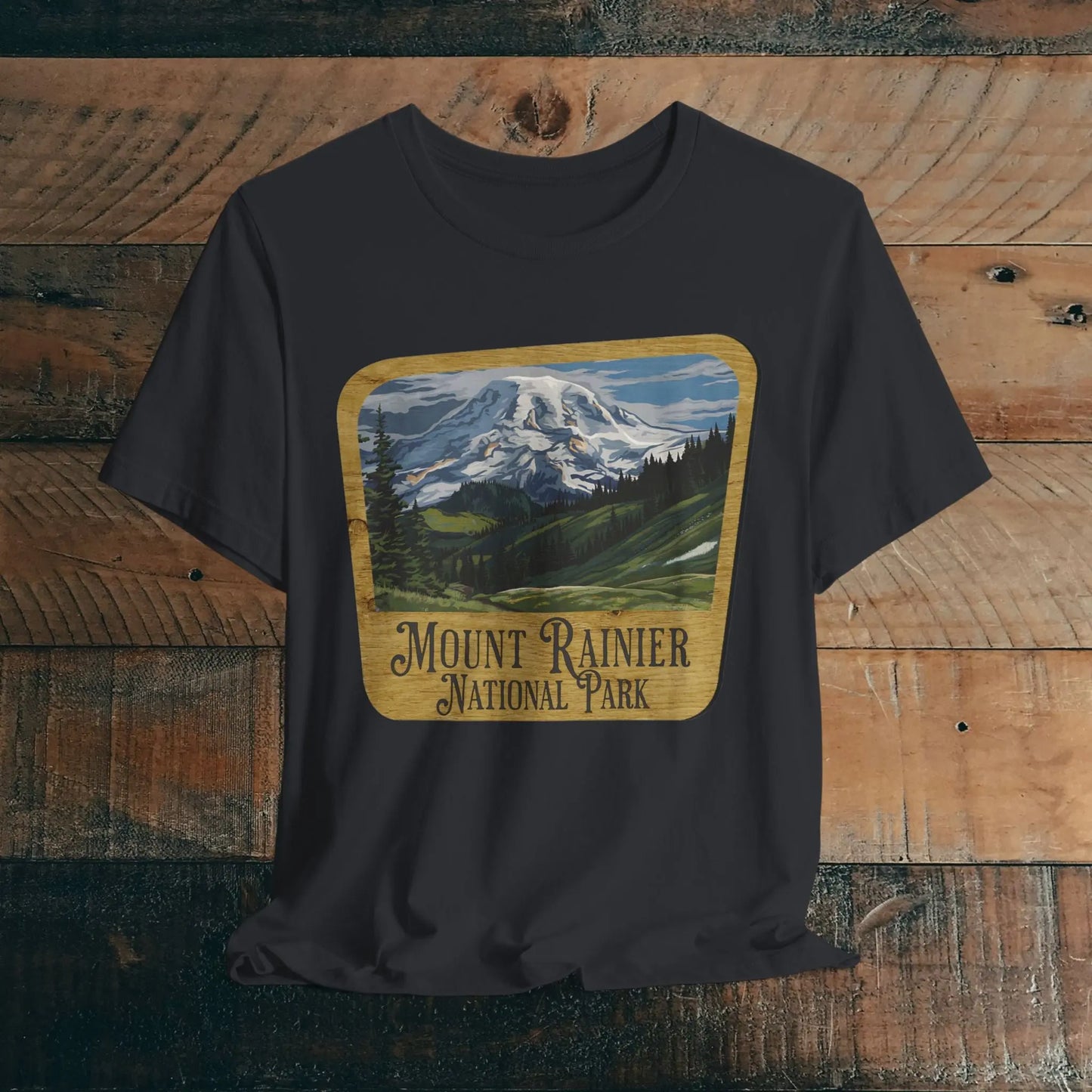 Mount Rainier National Park Unisex Fit Short Sleeve T-Shirt Wood Sign - Park Service Apparel