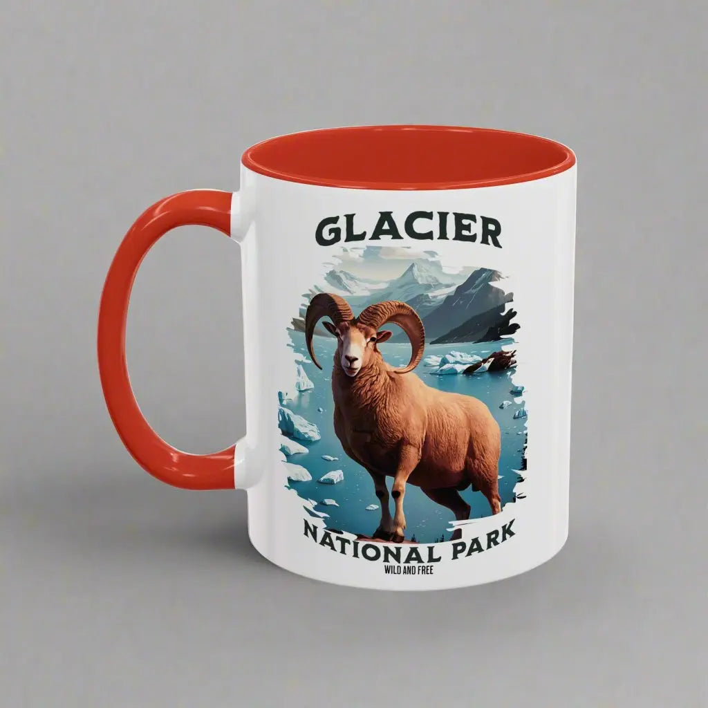 Glacier National Park Big Horned Sheep Accent Coffee Mug 11oz 15oz Blue Black Pink Red - Park Service Apparel