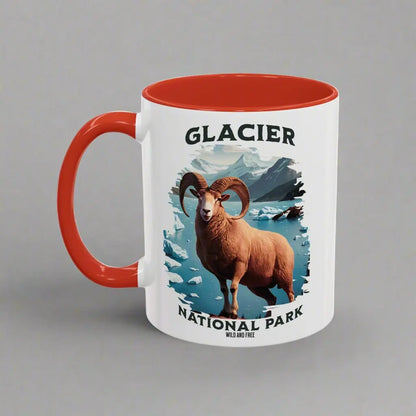 Glacier National Park Big Horned Sheep Accent Coffee Mug 11oz 15oz Blue Black Pink Red - Park Service Apparel