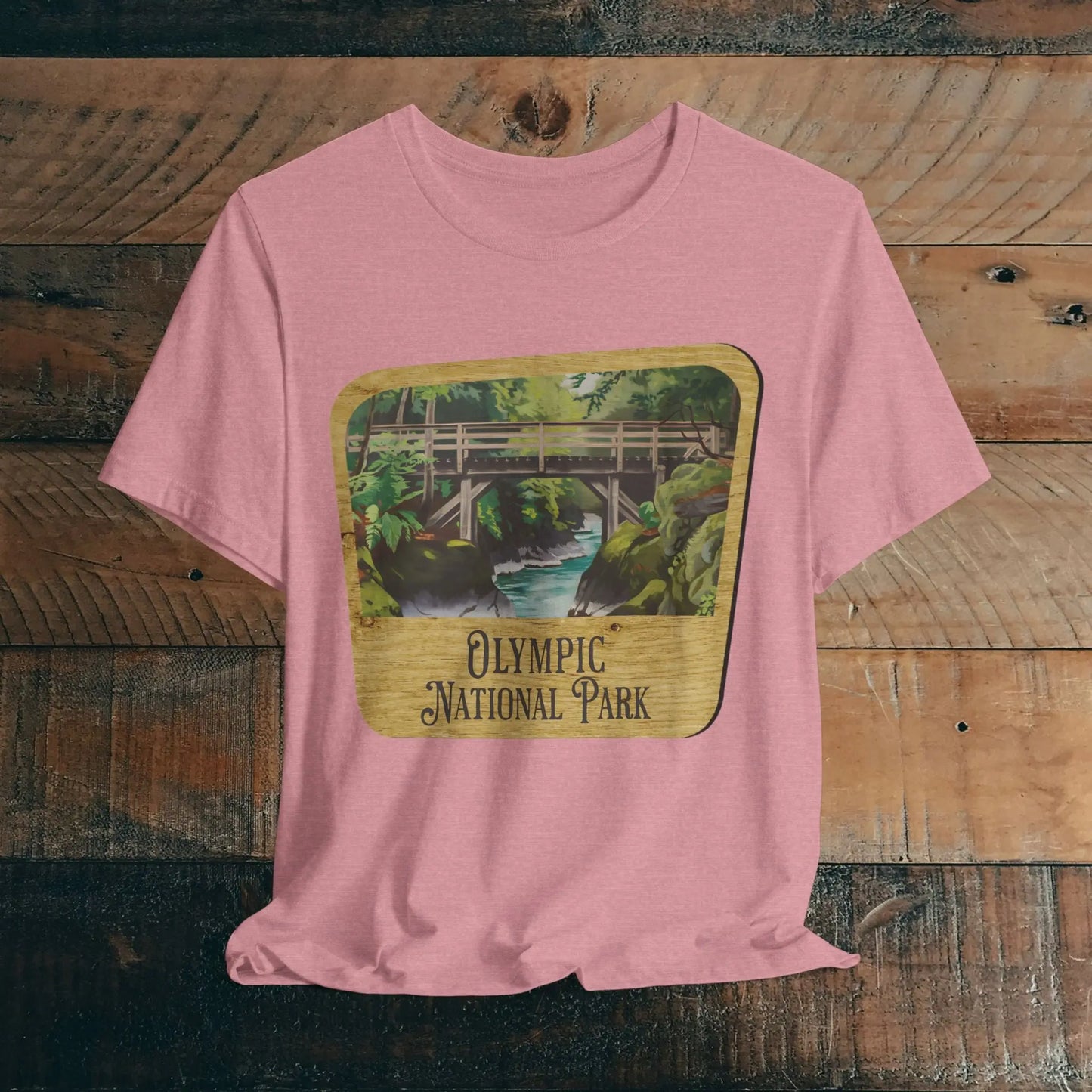 Olympic National Park Unisex Fit Short Sleeve T-Shirt Wood Sign - Park Service Apparel