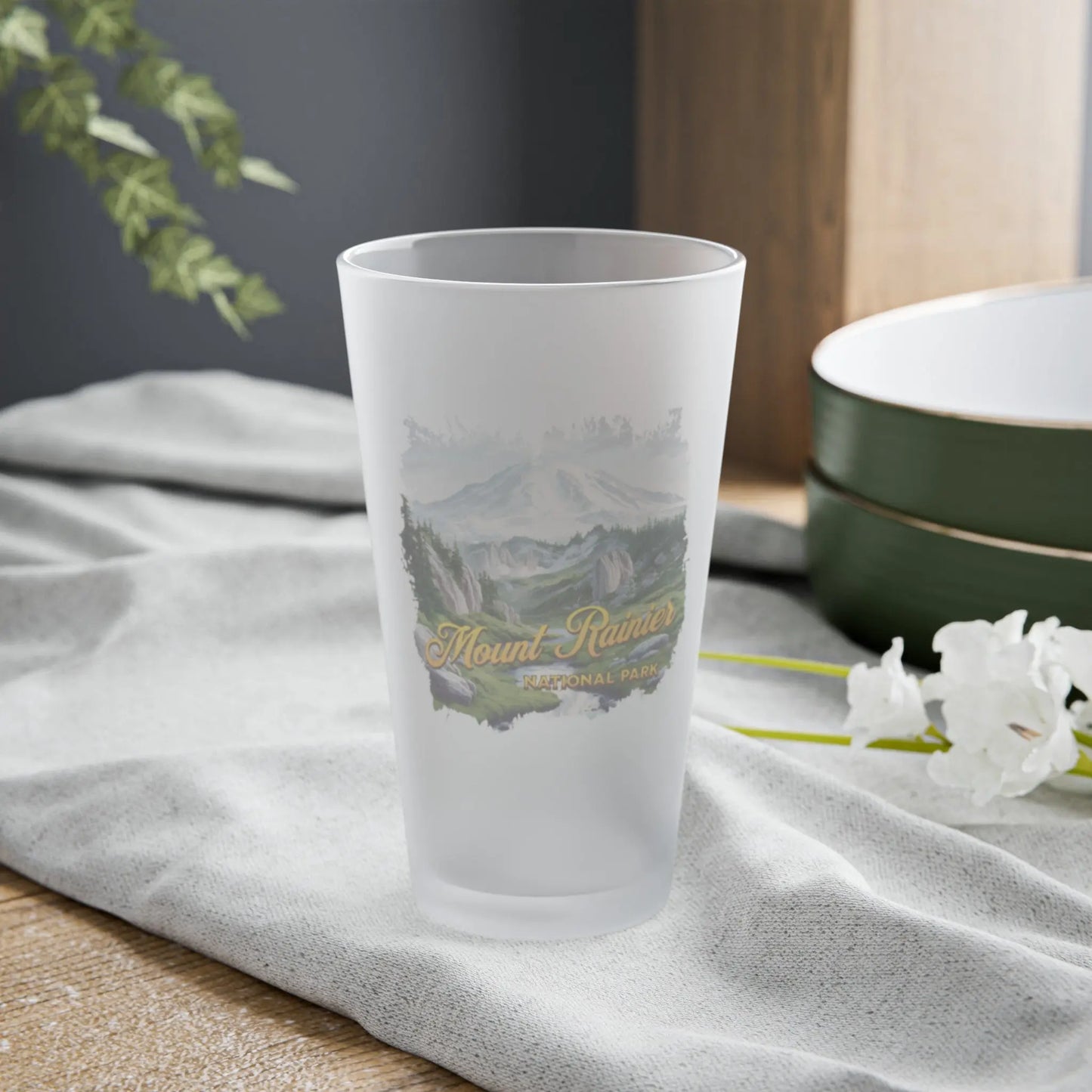 Mount Rainier National Park Frosted Pint Glass, 16oz - Park Service Apparel