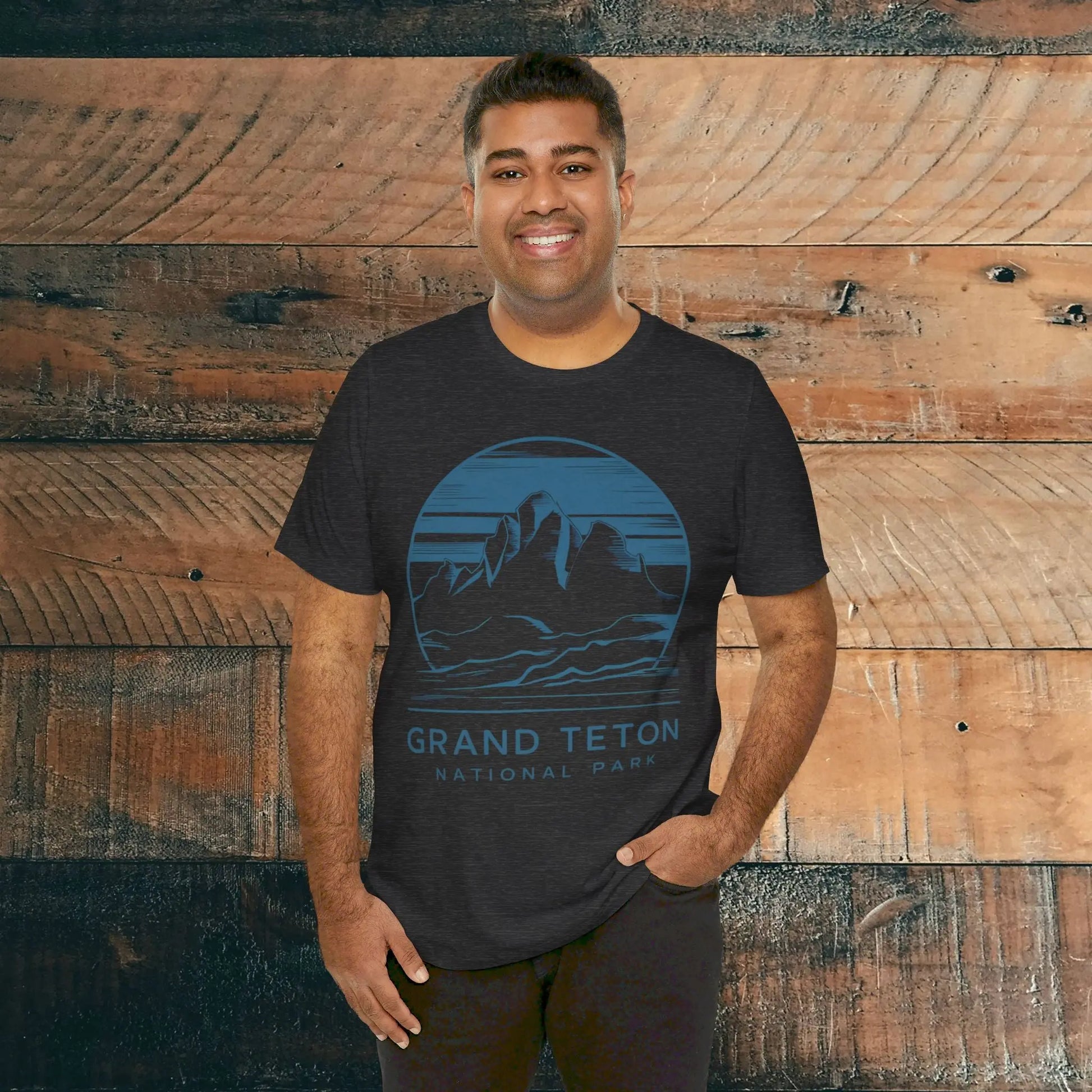 Grand Teton National Park Unisex Fit Soft T-Shirt Blue Mountain Art - Park Service Apparel