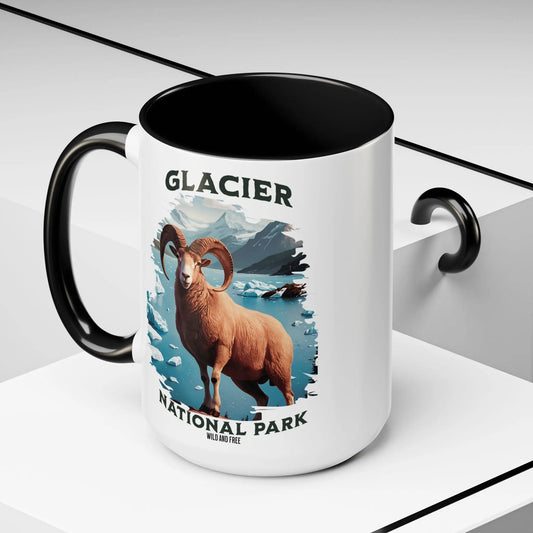 Glacier National Park Big Horned Sheep Accent Coffee Mug 11oz 15oz Blue Black Pink Red - Park Service Apparel