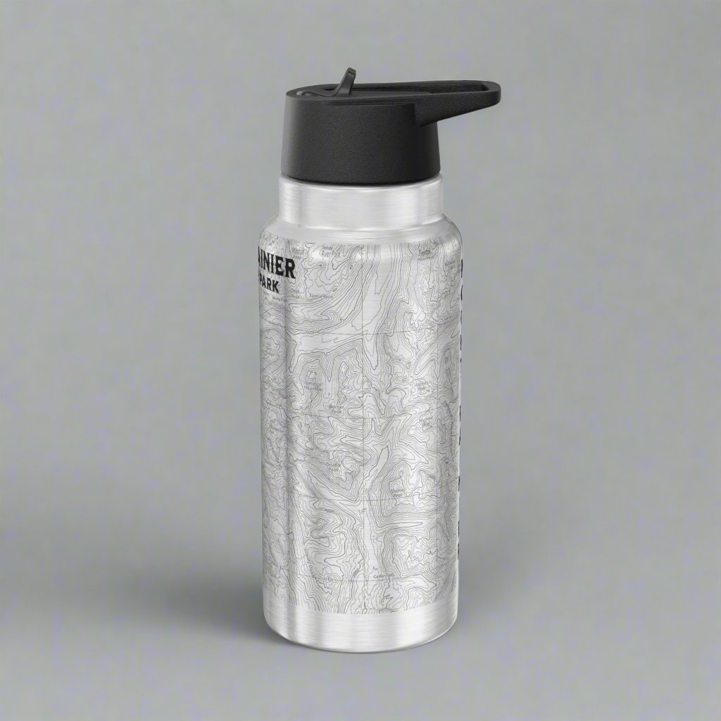 Mount Rainier Topographic Insulated Water Bottle Tumbler 32oz Printify