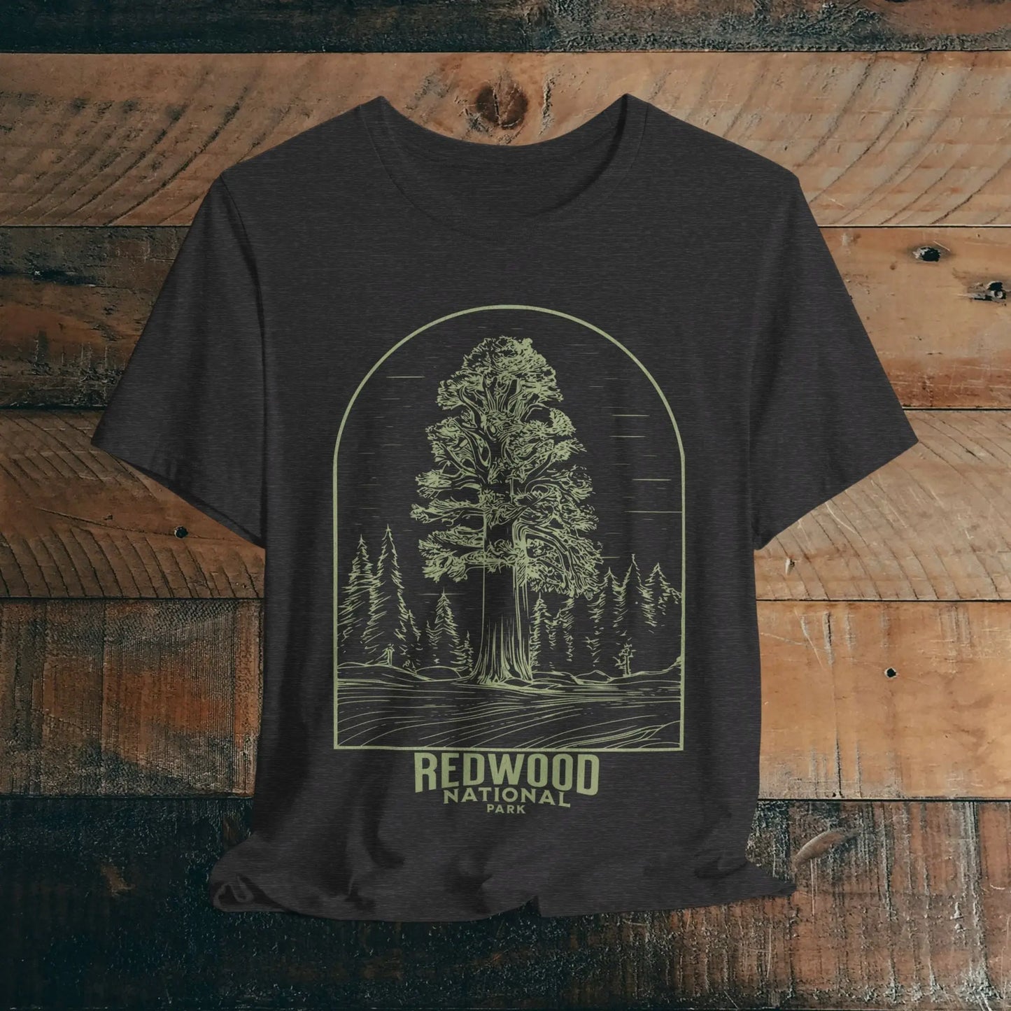 Redwood National Park Unisex Fit Soft T-Shirt Big Tree Line Art - Park Service Apparel