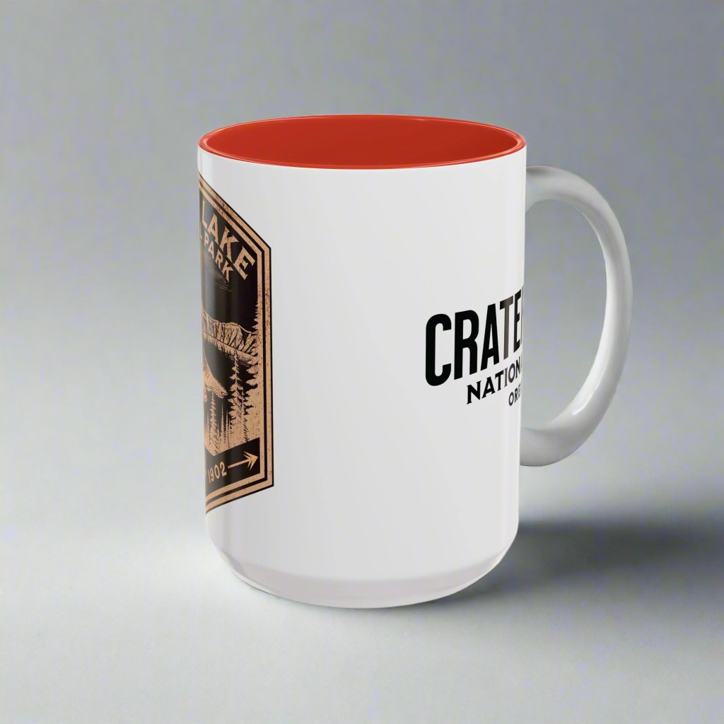 Crater Lake Accent Coffee Mug 11oz 15oz National Park Scenic Bear Shield Oregon Printify