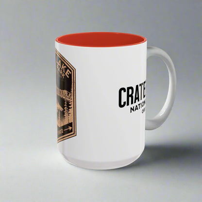 Crater Lake Accent Coffee Mug 11oz 15oz National Park Scenic Bear Shield Oregon Printify