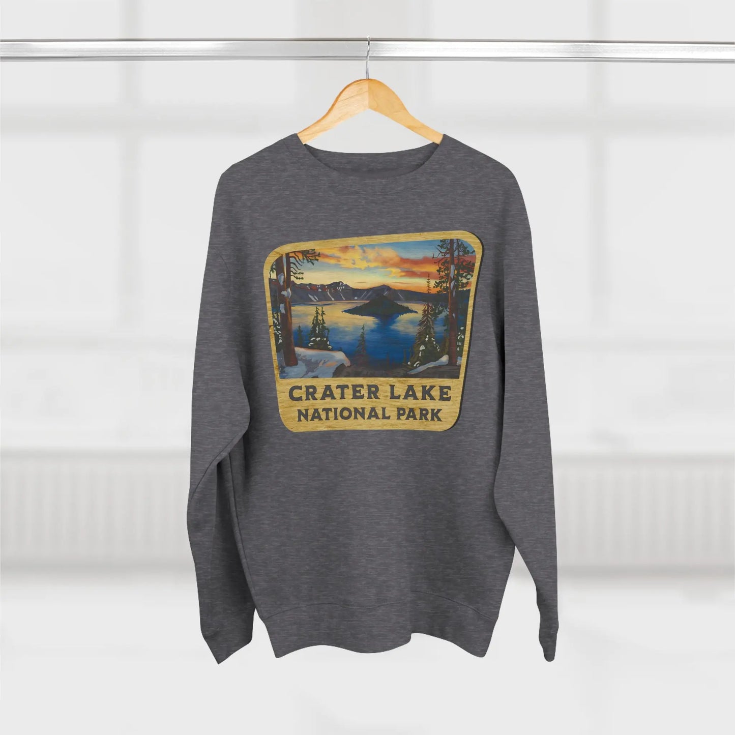 Crater Lake National Park Unisex Fit Crewneck Sweatshirt Wood Sign Lake View - Park Service Apparel