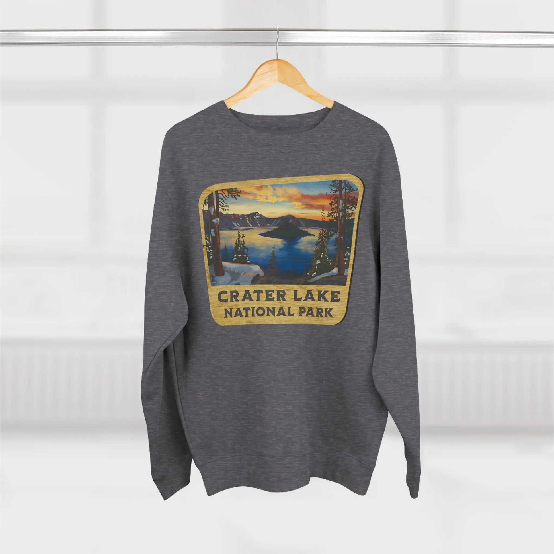 Crater Lake National Park Unisex Fit Crewneck Sweatshirt Wood Sign Lake View - Park Service Apparel