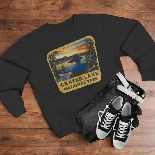 Crater Lake National Park Unisex Fit Crewneck Sweatshirt Wood Sign Lake View - Park Service Apparel