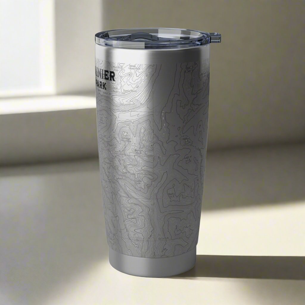 Mount Rainier Topographic Tumbler 20oz USGS National Park Map Print Printify