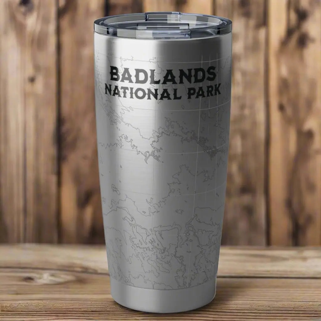Badlands National Park Topographic Tumbler 20oz USGS Map Print South Dakota - Park Service Apparel