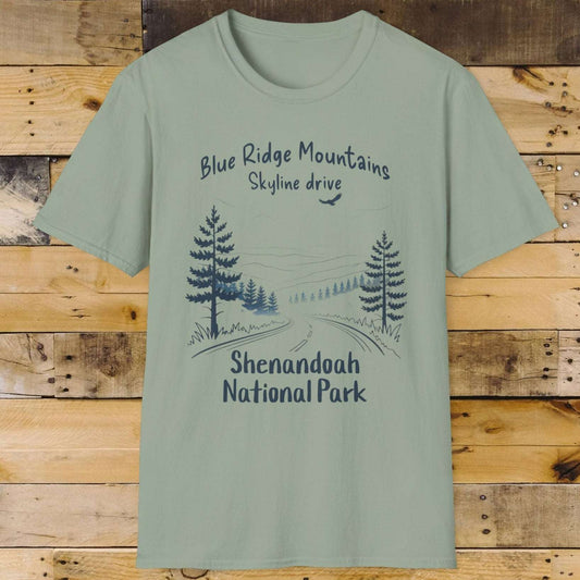Shenandoah Blue Ridge Mountains National Park Unisex Fit Soft T-Shirt T-Shirt Printify Sage S