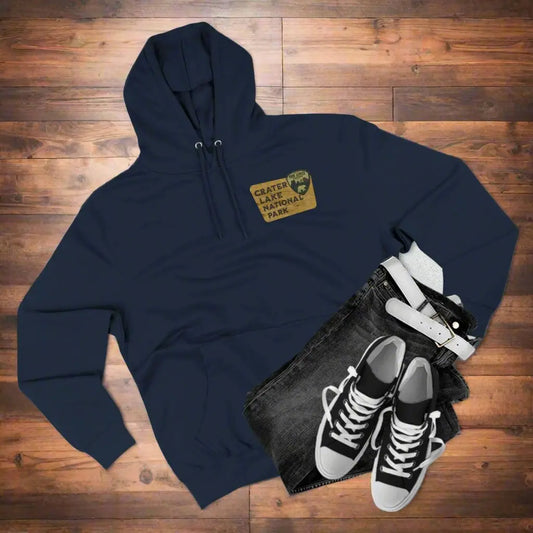 Crater Lake National Park Unisex Fit Fleece Hoodie Scenic View Graphic Wooden Mountain Sign - Park Service Apparel