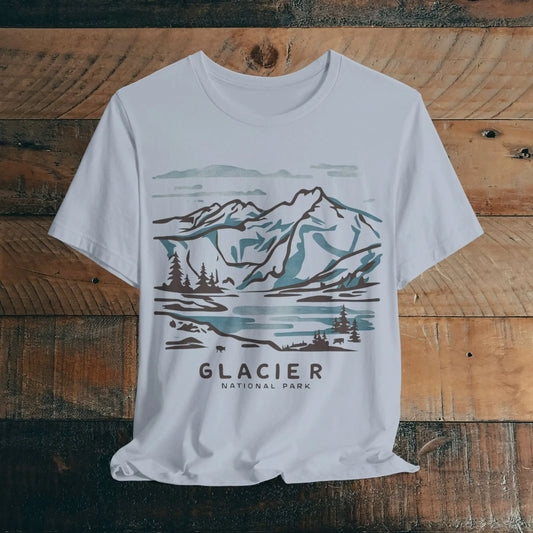 Glacier National Park Unisex Fit Soft T-Shirt Watercolor Line Art - Park Service Apparel