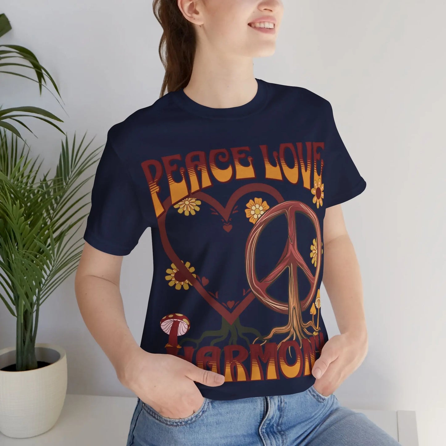 Peace Love Harmony Tree Unisex Soft Jersey Short Sleeve Garden Flowers T-Shirt Printify