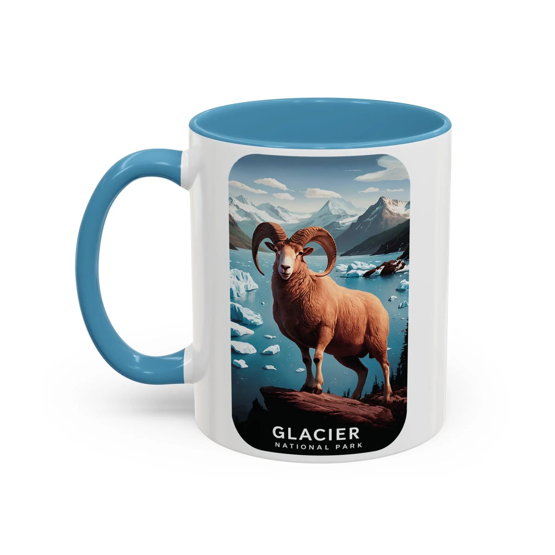 Glacier National Park Big Horned Sheep Scenic Coffee Mug 11oz 15oz Blue Black Pink Red - Park Service Apparel