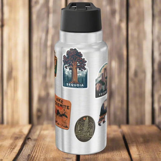 Custom California National Park Insulated Water Bottle  Sticker Style Tumbler 32oz Personalized - Park Service Apparel
