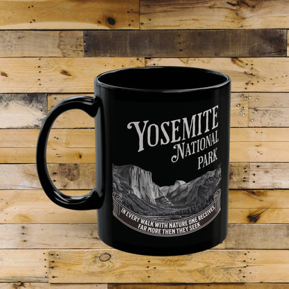 Yosemite National Park Rustic Scenic Ceramic Black Mug (11oz, 15oz) Muir Nature - Park Service Apparel