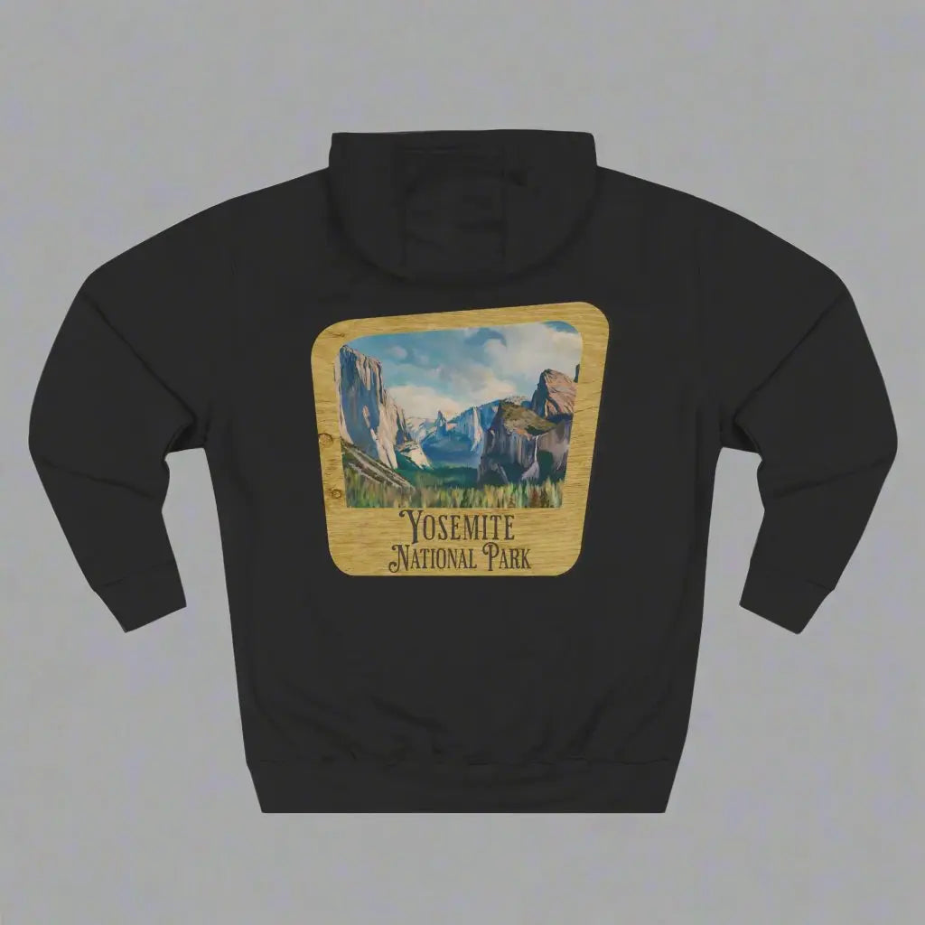 Yosemite National Park Fleece Hoodie Scenic Valley Art Wooden Mountain Sign - Park Service Apparel