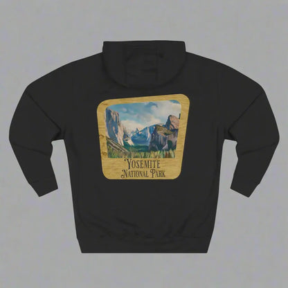 Yosemite National Park Fleece Hoodie Scenic Valley Art Wooden Mountain Sign - Park Service Apparel