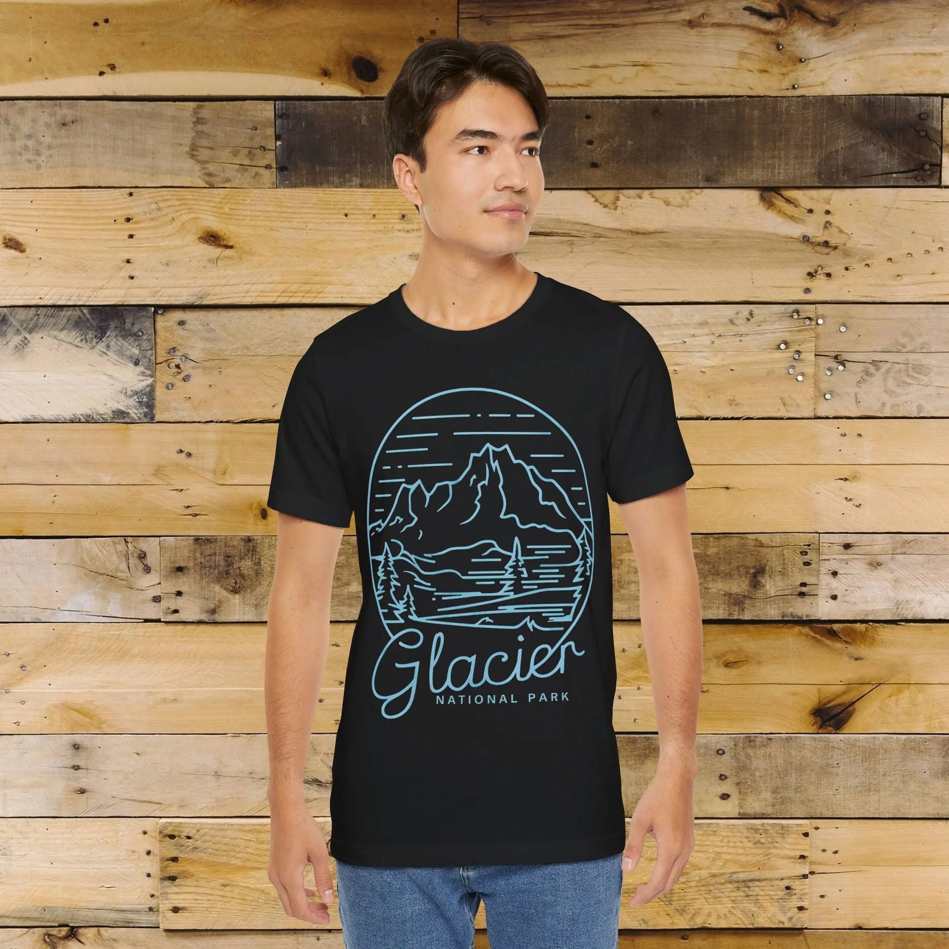 Glacier National Park Unisex Fit Soft T-Shirt Big Snow Blue Line Art - Park Service Apparel