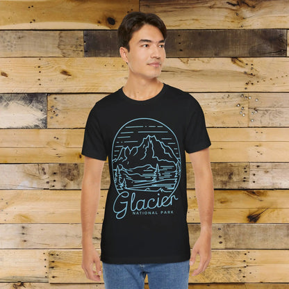 Glacier National Park Unisex Fit Soft T-Shirt Big Snow Blue Line Art - Park Service Apparel