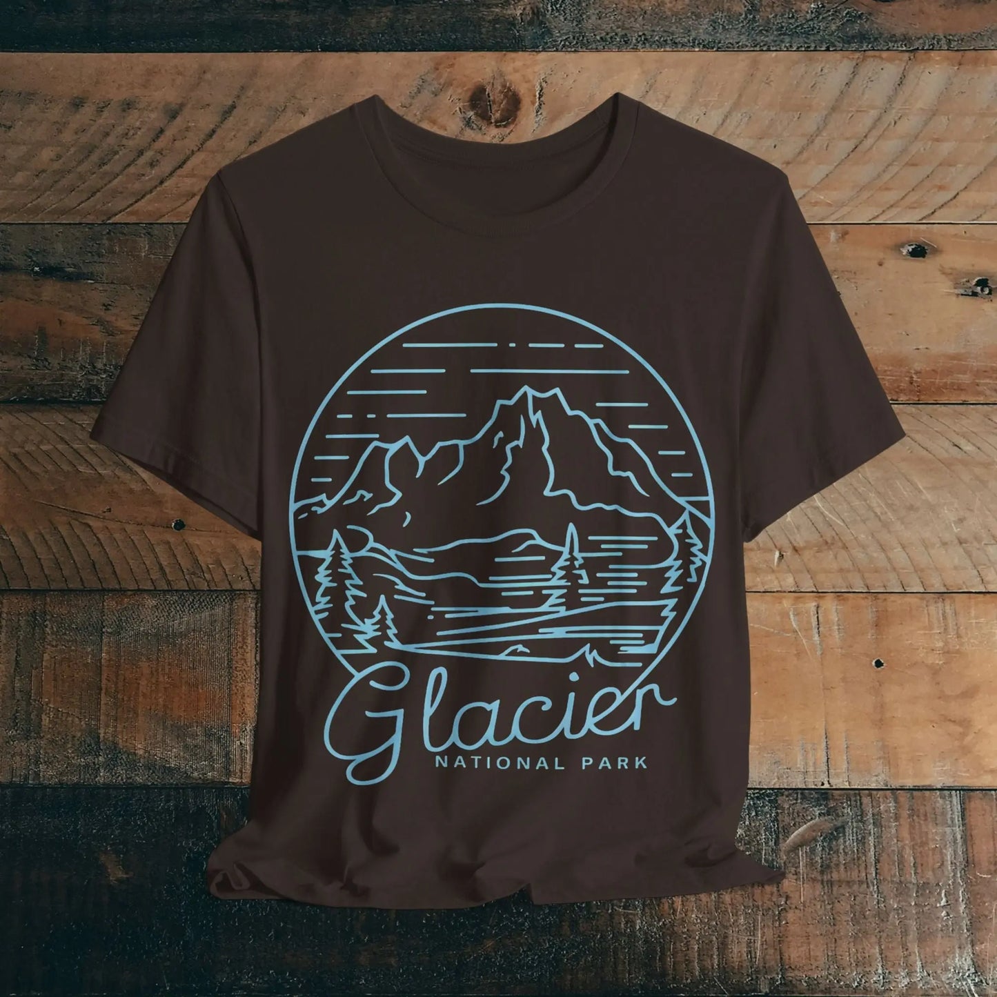 Glacier National Park Unisex Fit Soft T-Shirt Big Snow Blue Line Art - Park Service Apparel