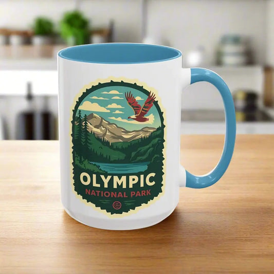 Glacier National Park Accent Coffee Mug 11oz 15oz Eagle Fly Over Blue Black Pink Red Outdoor Inspired Ceramic Mug - Park Service Apparel