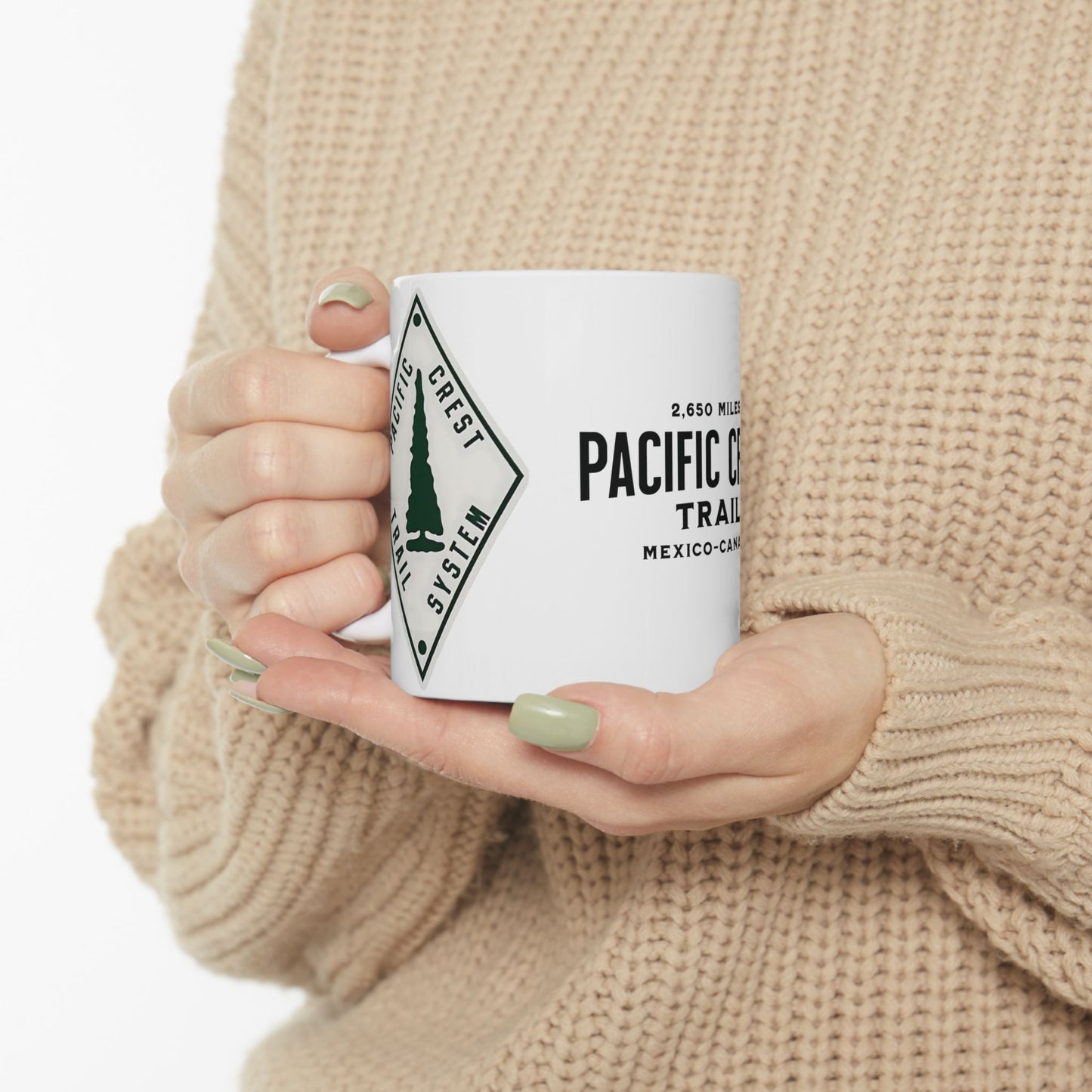 Pacific Crest Trail Classic Trail Marker Coffee Mug 11oz, 15oz Blue Black Pink Red Navy Mexico To Canada Map Printify