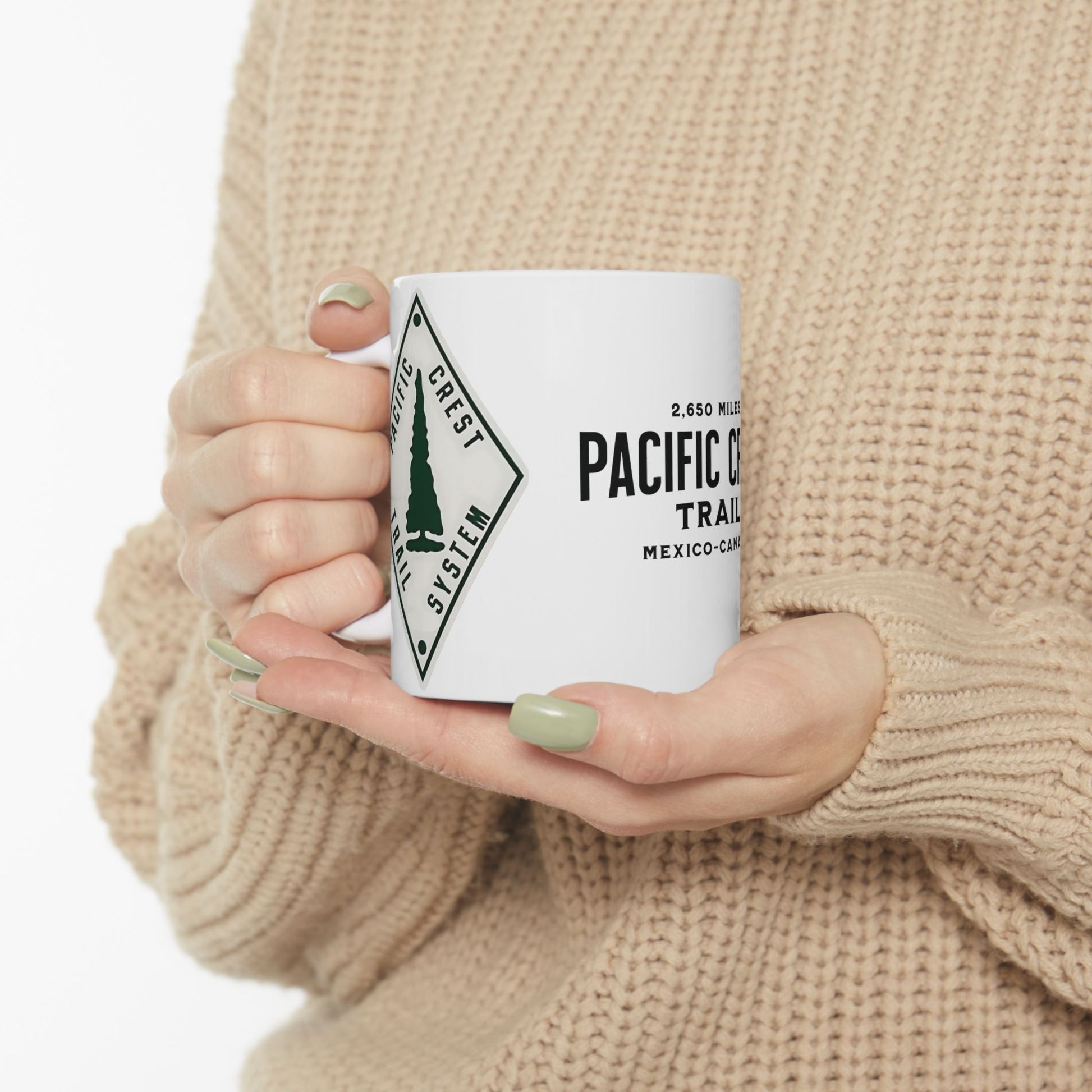 Pacific Crest Trail Classic Trail Marker Coffee Mug 11oz, 15oz Blue Black Pink Red Navy Mexico To Canada Map Printify