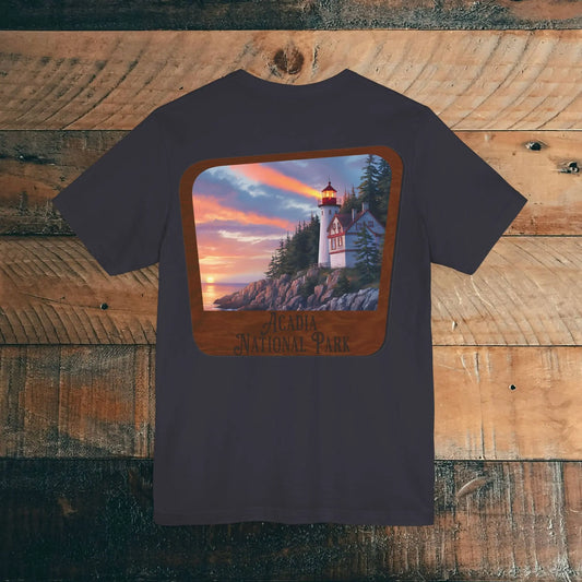 Acadia National Park Unisex T-Shirt Wood Sign Back Print - Park Service Apparel
