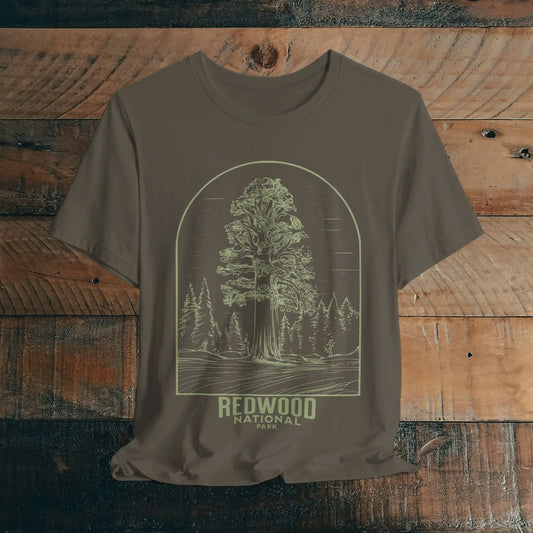 Redwood National Park Unisex Fit Soft T-Shirt Big Tree Line Art - Park Service Apparel