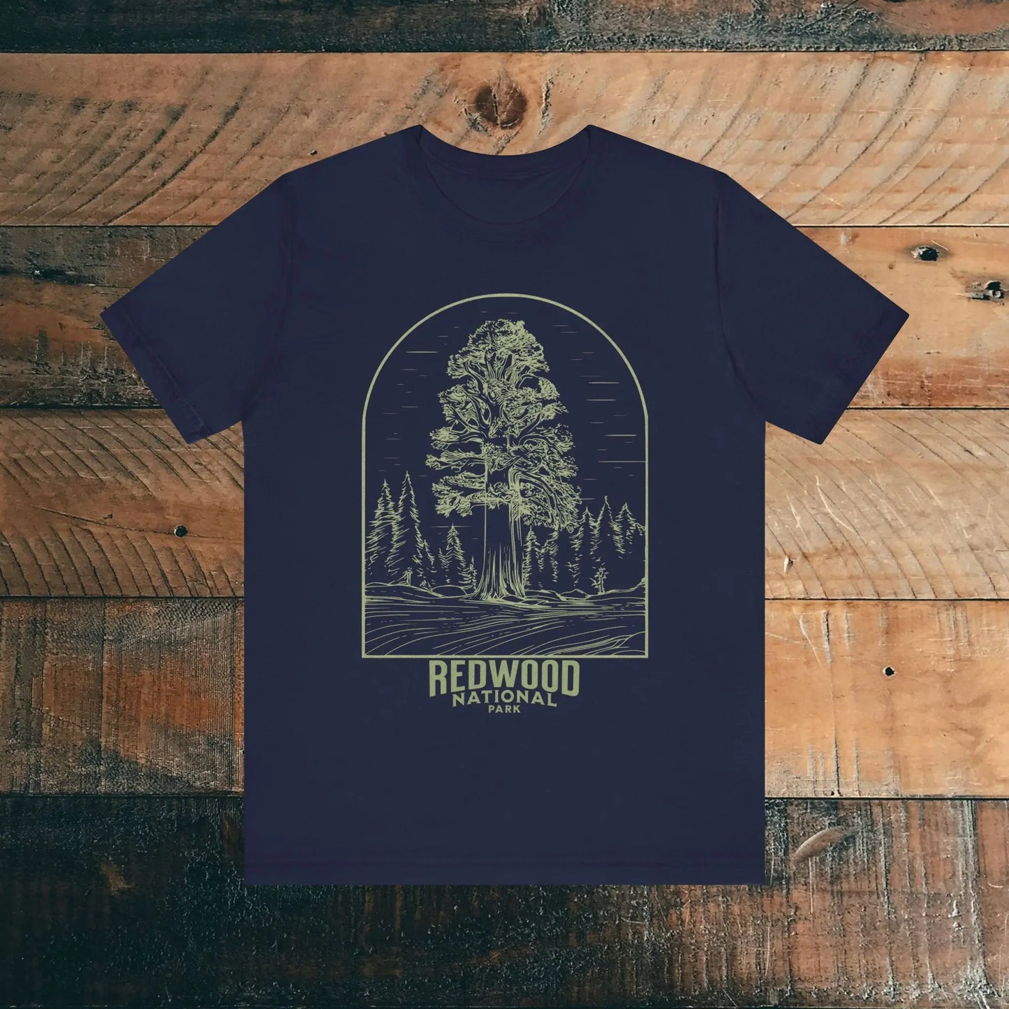 Redwood National Park Unisex Fit Soft T-Shirt Big Tree Line Art - Park Service Apparel