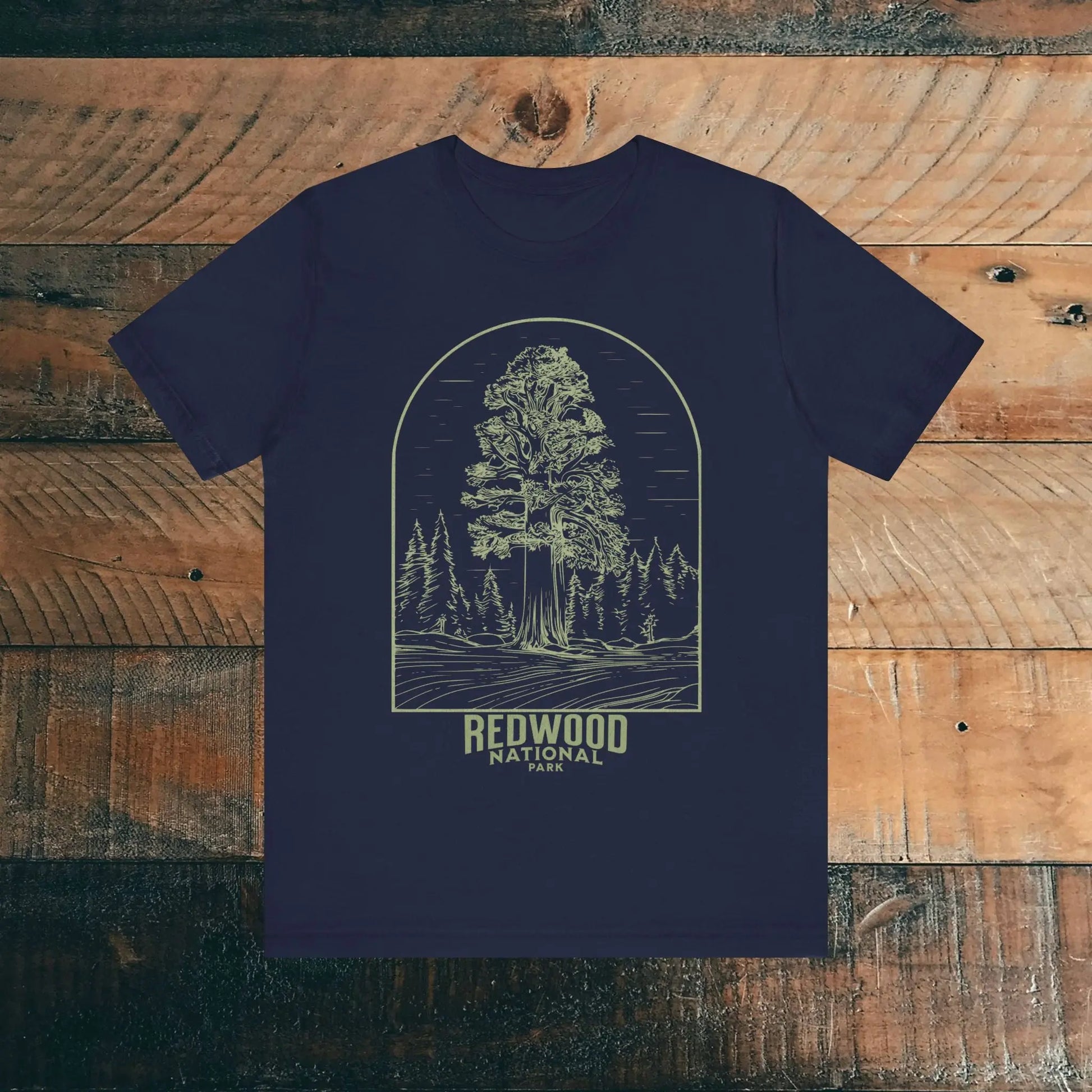 Redwood National Park Unisex Fit Soft T-Shirt Big Tree Line Art - Park Service Apparel